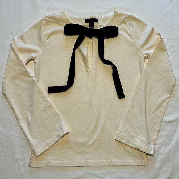 J. CREW LS KNIT TOP WITH BLACK VELVET BOW, XXS - Picture 2 of 7